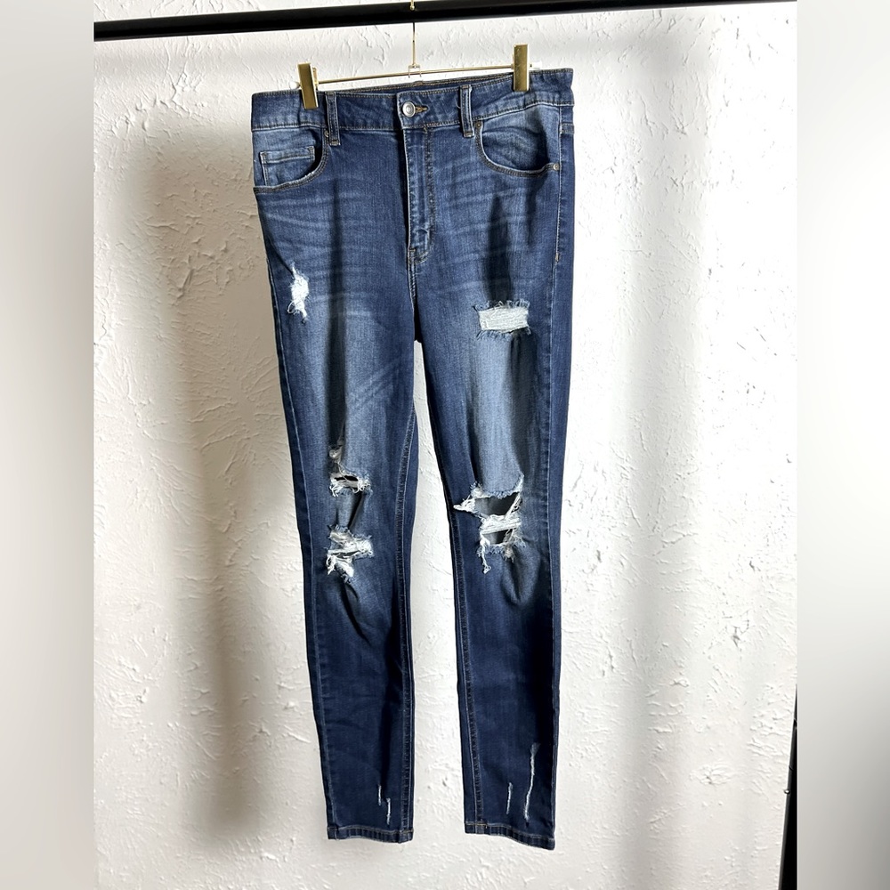 Dark blue, distressed, skinny jeans